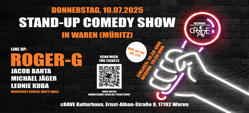 Stand Up Comedy Show mit ROGER-G im cRAVE Kulturhaus