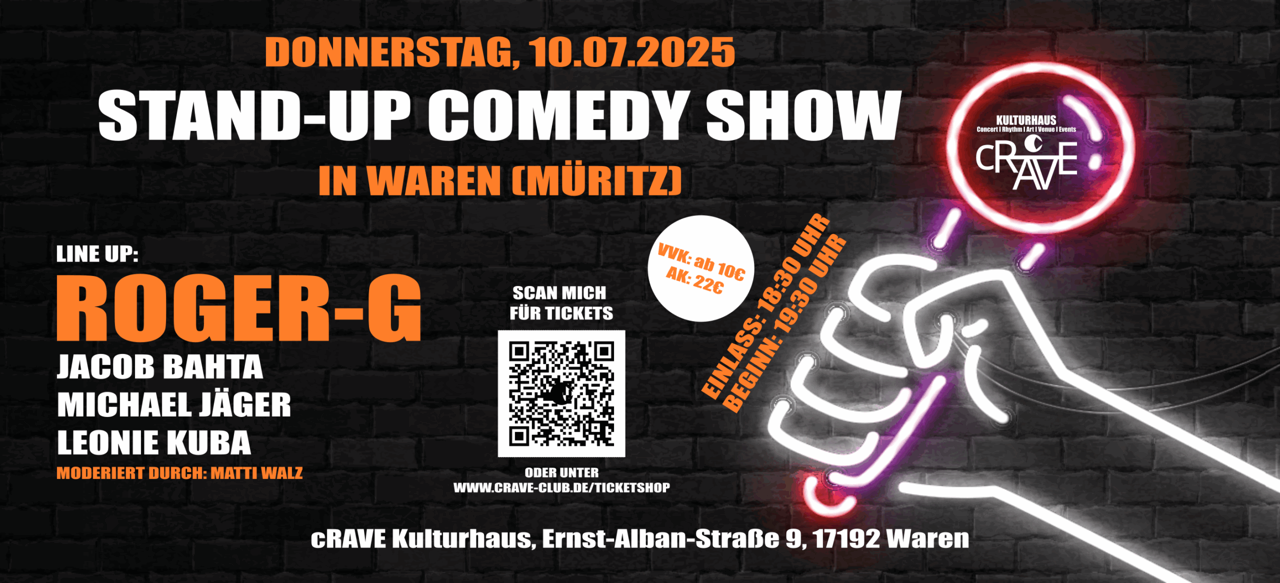 Stand Up Comedy Show mit ROGER-G im cRAVE Kulturhaus