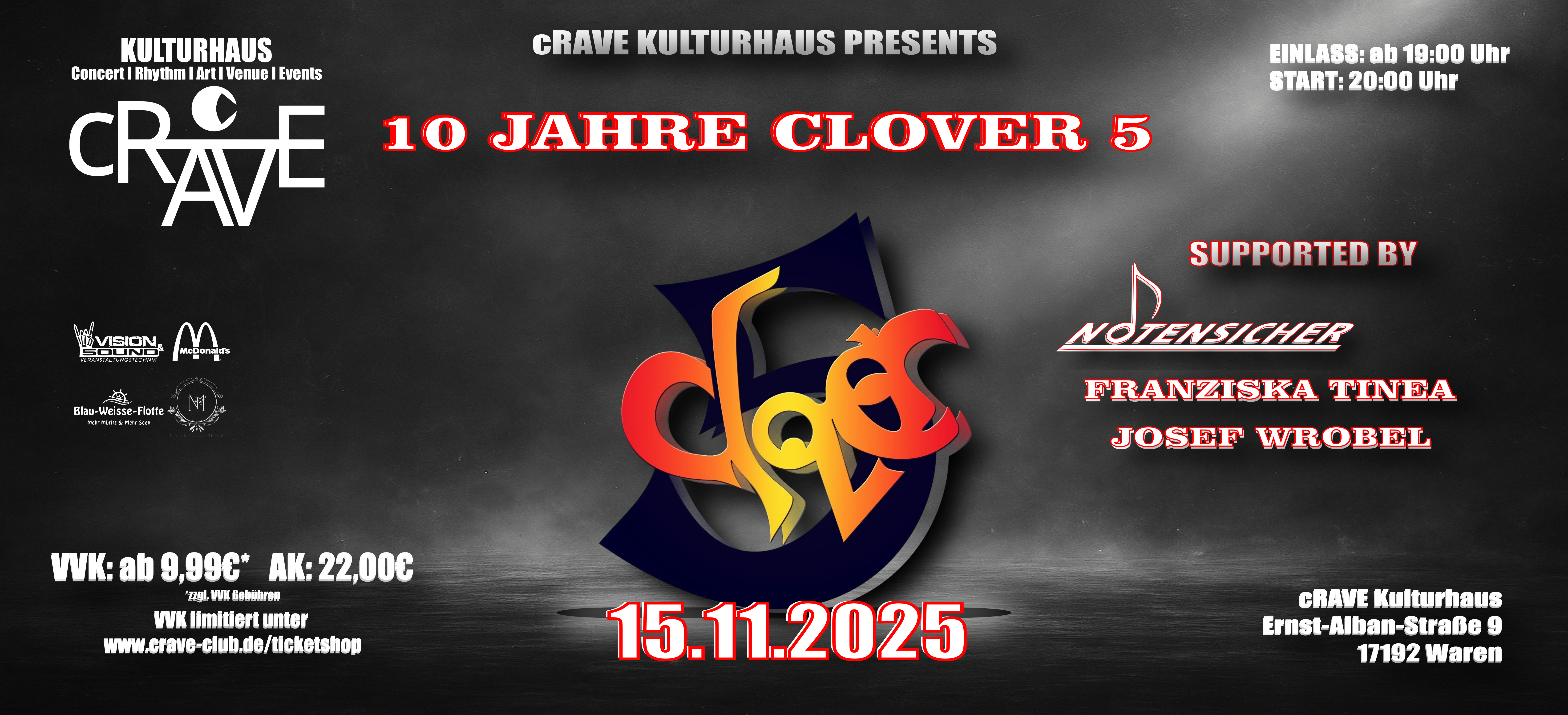 🎉 10 Jahre Clover 5 – Das Jubiläumskonzert im cRAVE Kulturhaus! 🎶