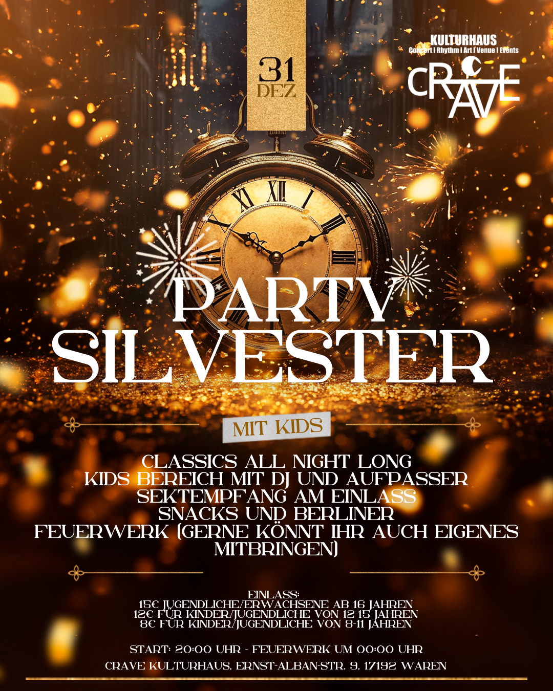 ✨🎆 Silvesterparty im cRAVE Kulturhaus – Mit Kids! 🎆✨